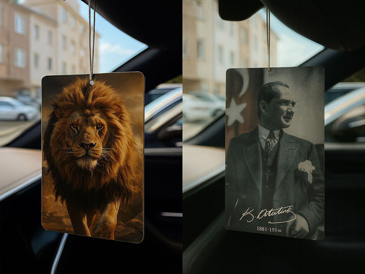 Aslan ve Atatürk - İkili Oto Kokusu - Dekoratif Araç Kokusu ve Aksesuarı