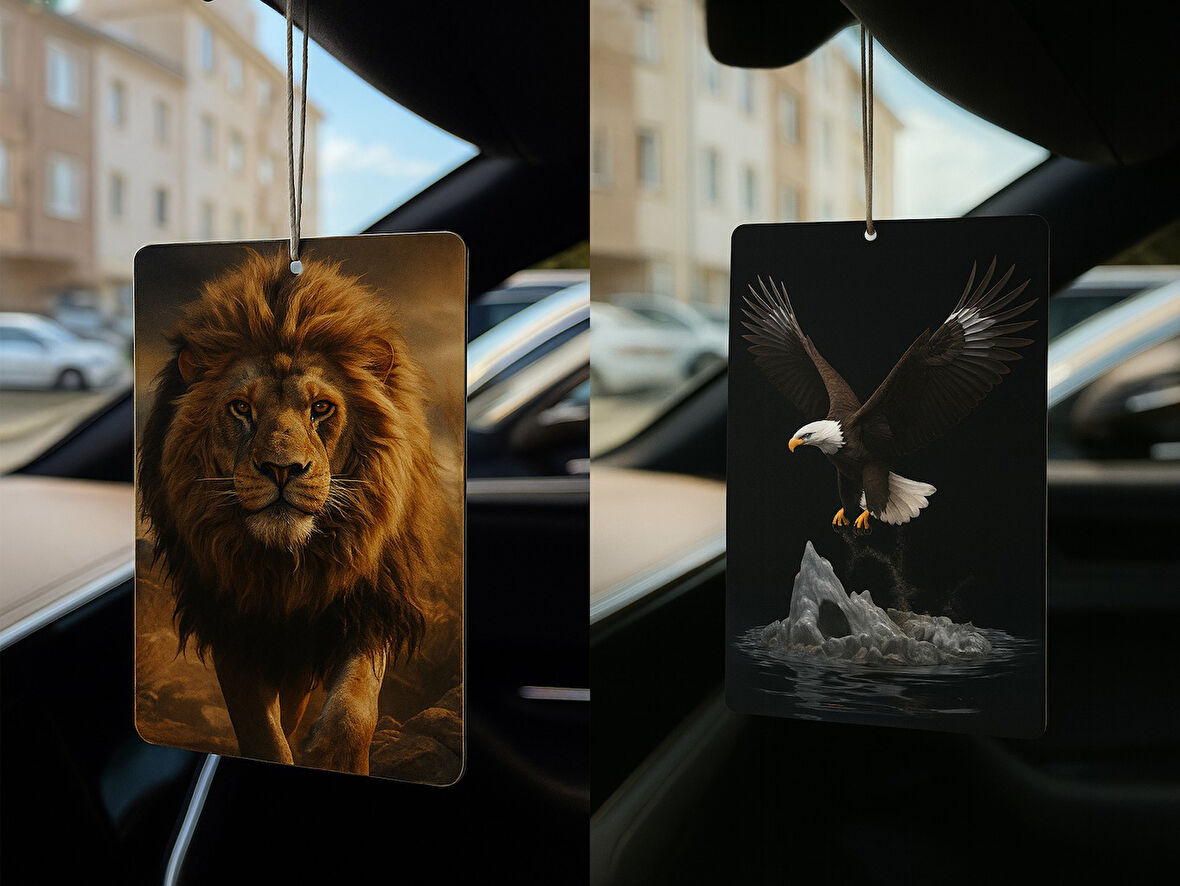 Aslan ve Kartal - İkili Oto Kokusu - Dekoratif Araç Kokusu ve Aksesuarı