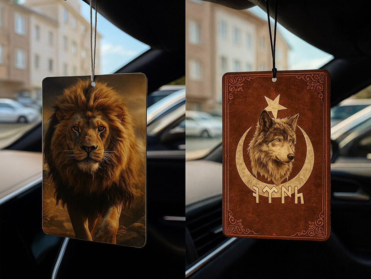 Aslan ve Göktürk Türk Kurt - İkili Oto Kokusu - Dekoratif Araç Kokusu ve Aksesuarı