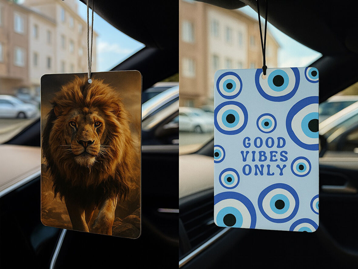 Aslan ve Nazar Boncuğu - İkili Oto Kokusu - Dekoratif Araç Kokusu ve Aksesuarı
