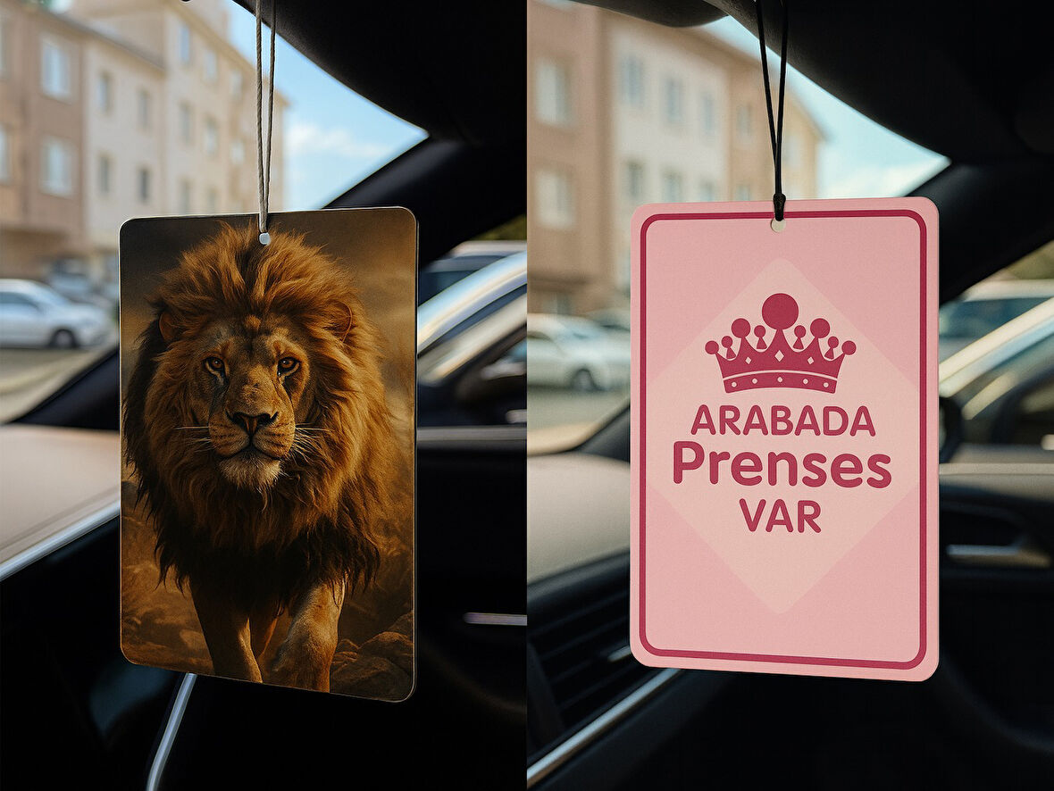 Aslan ve Arabada Prenses Var - İkili Oto Kokusu - Dekoratif Araç Kokusu ve Aksesuarı