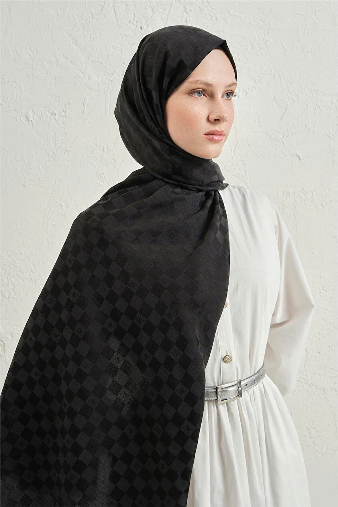 Elegance J.İpek Pamuk Dama Şal - 75 x 195