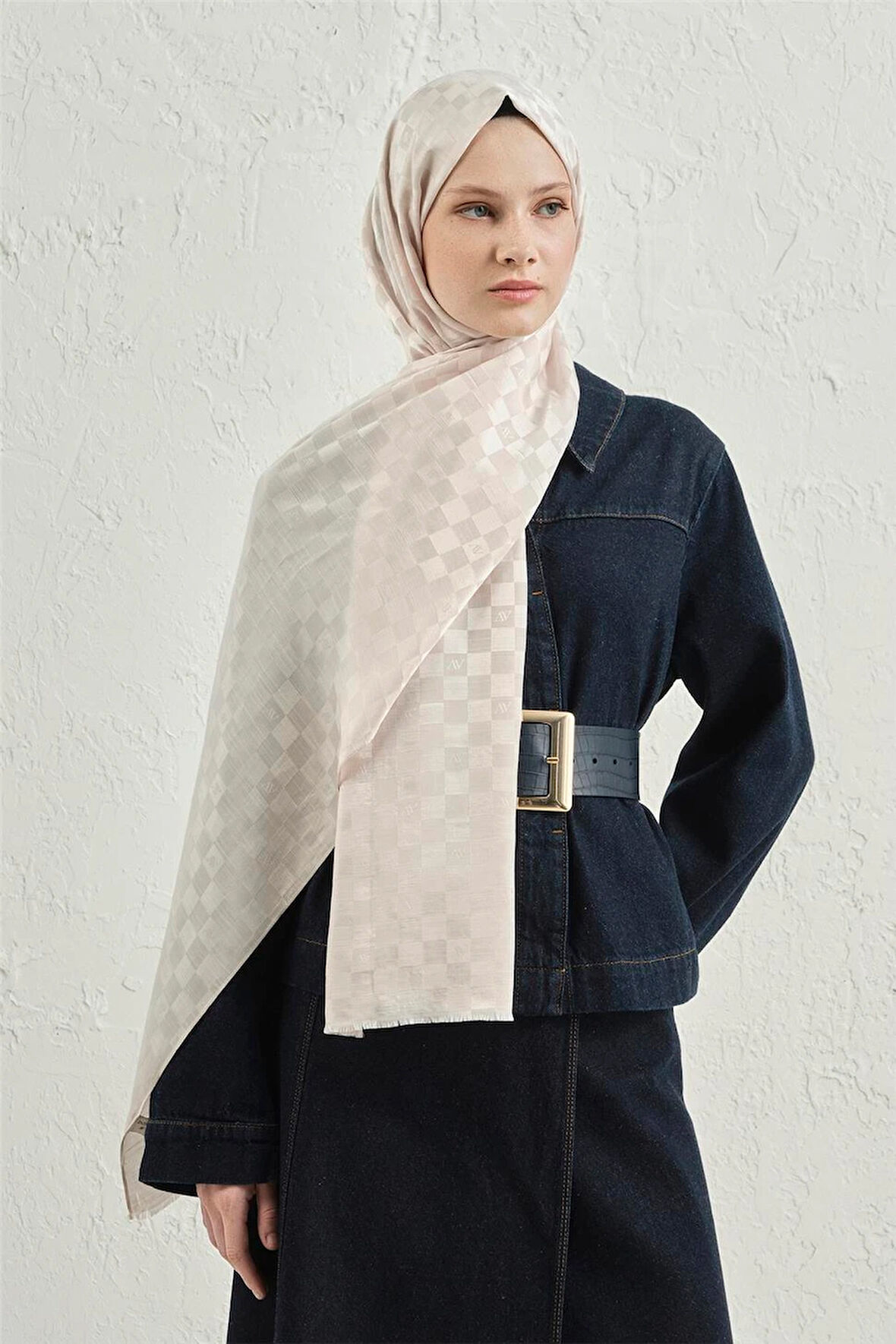 Elegance J.İpek Pamuk Dama Şal - 75 x 195