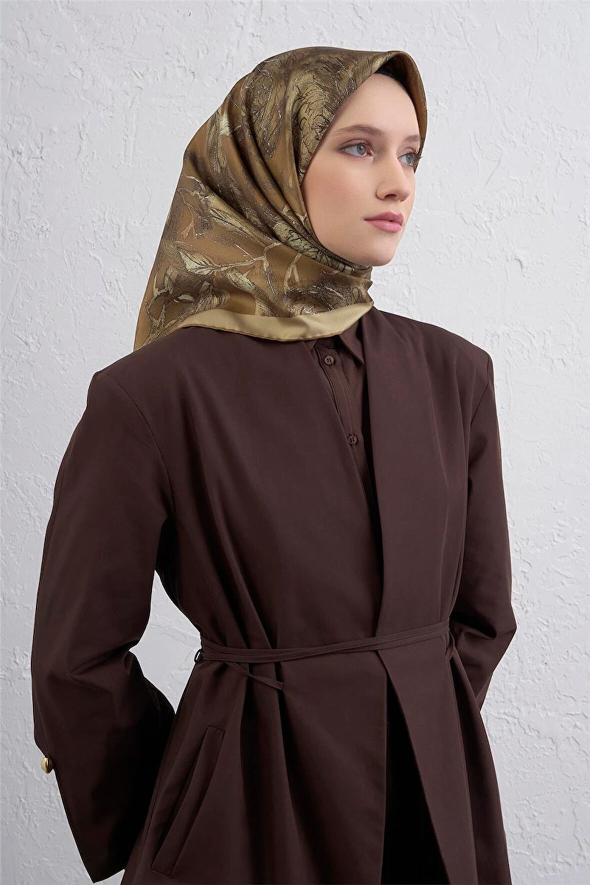 Çiçek Desenli Twill İpek Eşarp -2025/2026 -9409D