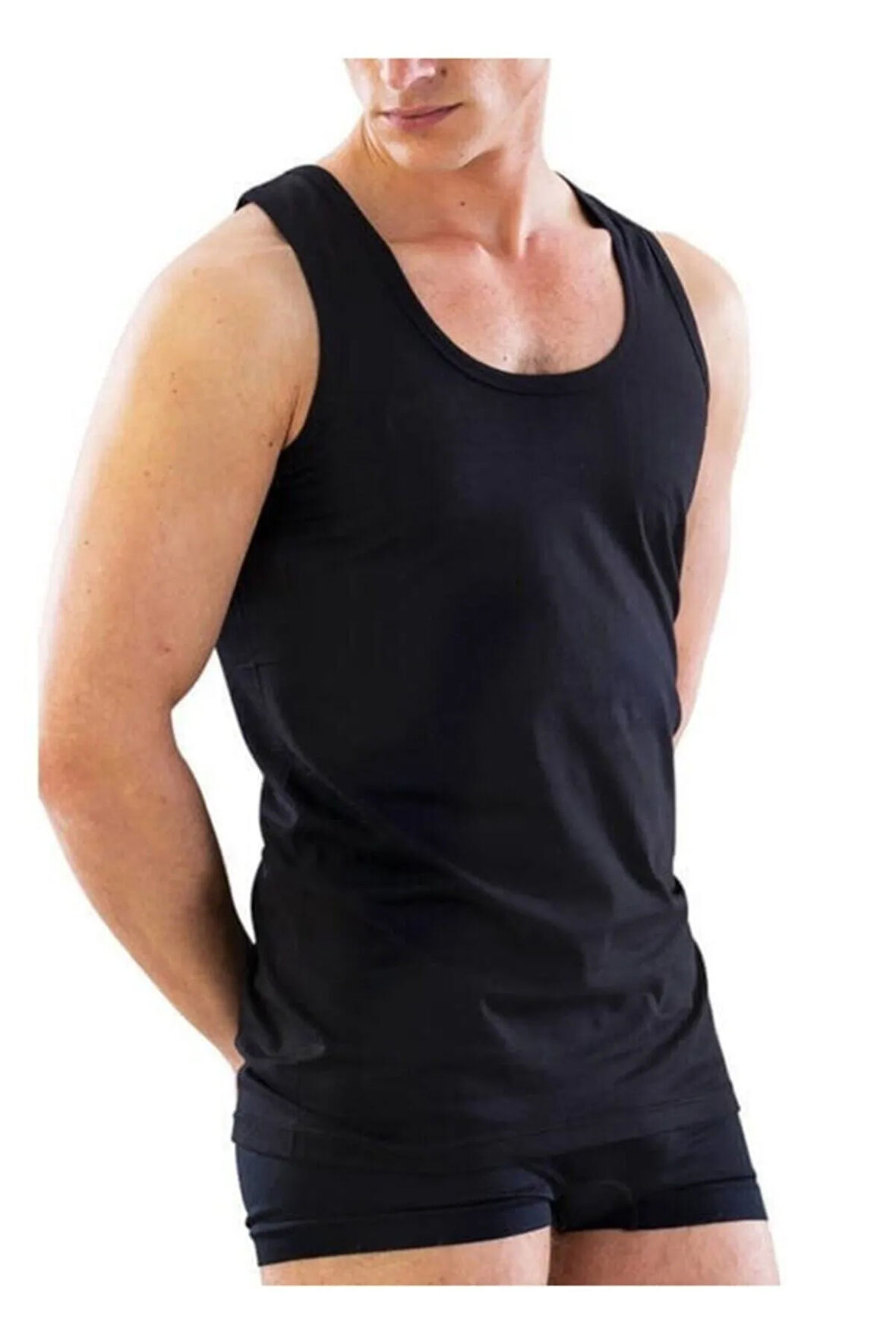 Erkek Siyah U Yaka Askılı Atlet 12210