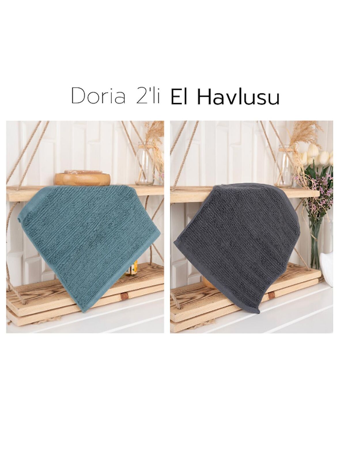 Doria El Havlusu 2'li Koyu Yeşil & Antrasit
