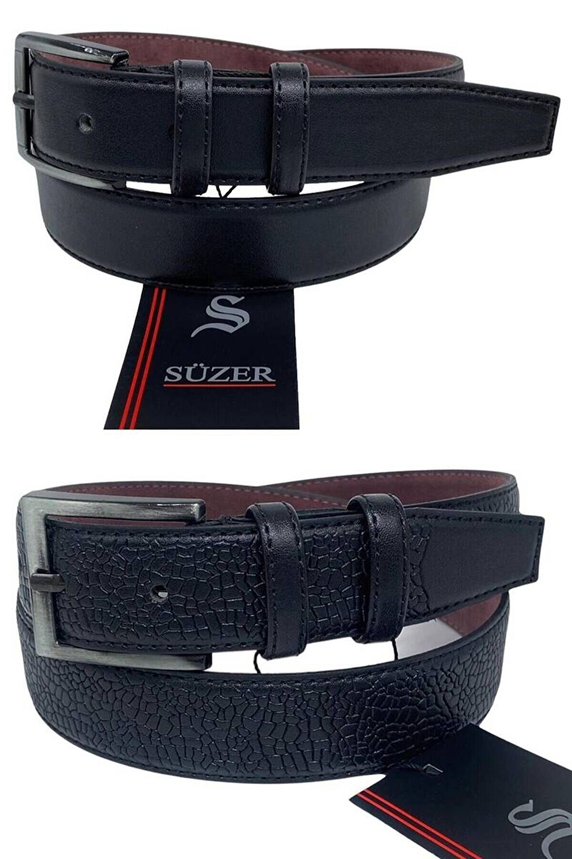 2'li Set x 3 Cm Klasik Suni Deri Erkek Çocuk Kemeri Siyah