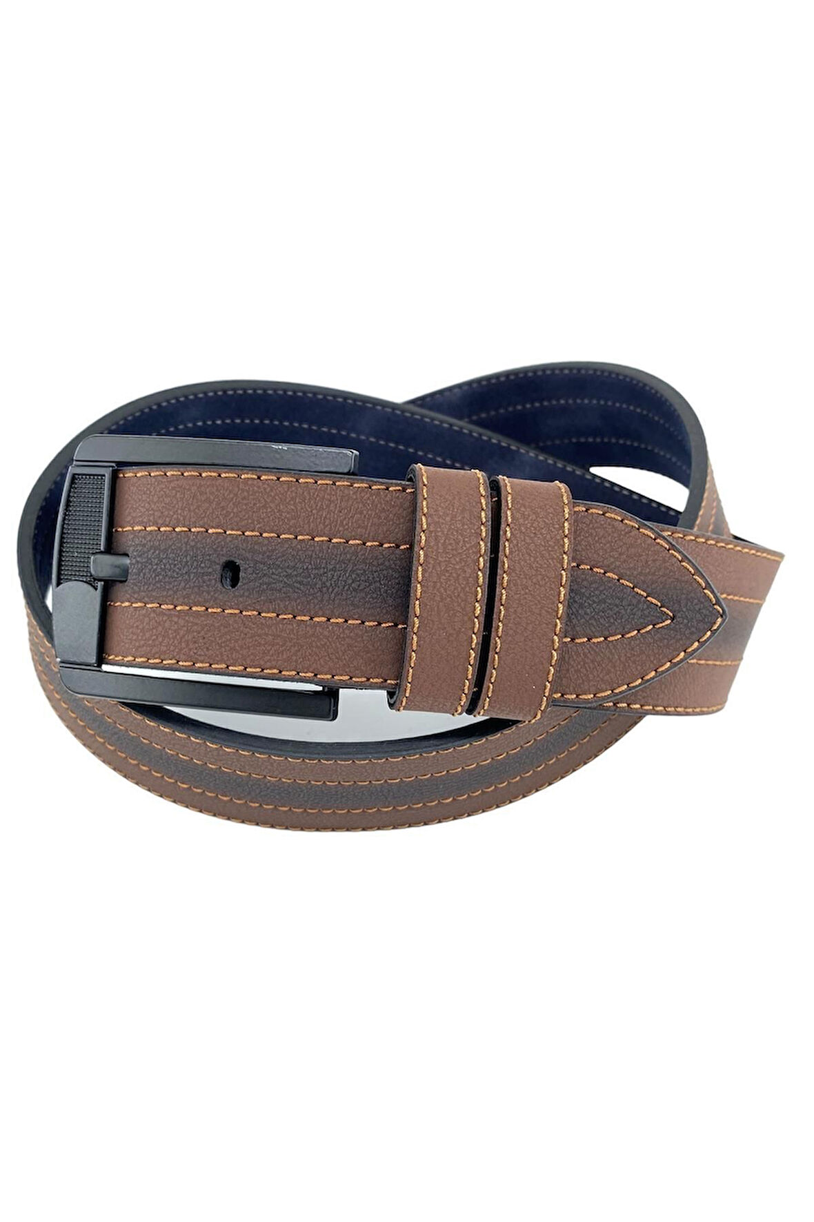 4.5 cm. Spor Suni Deri Ortası Sarı Dikişli Model Erkek Kemer Kahverengi