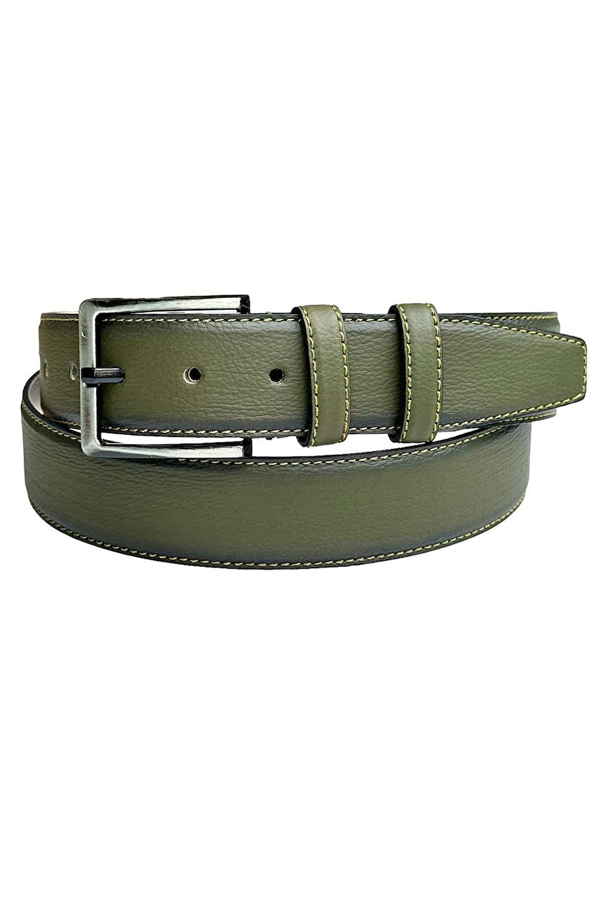 Haki Yeşil Suni Deri Dikişli 4 cm.lik Klasik Kemer - 7400-810