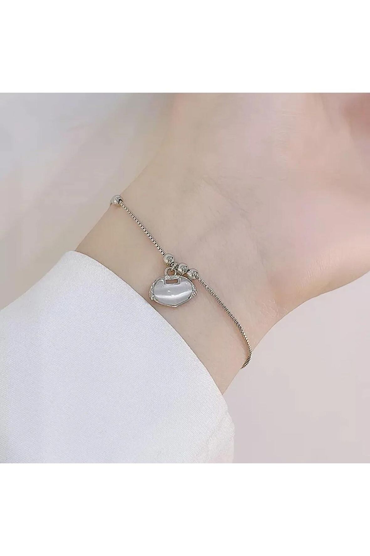 925 Ayar Gümüş Açık Gri Opal Taşlı Bileklik