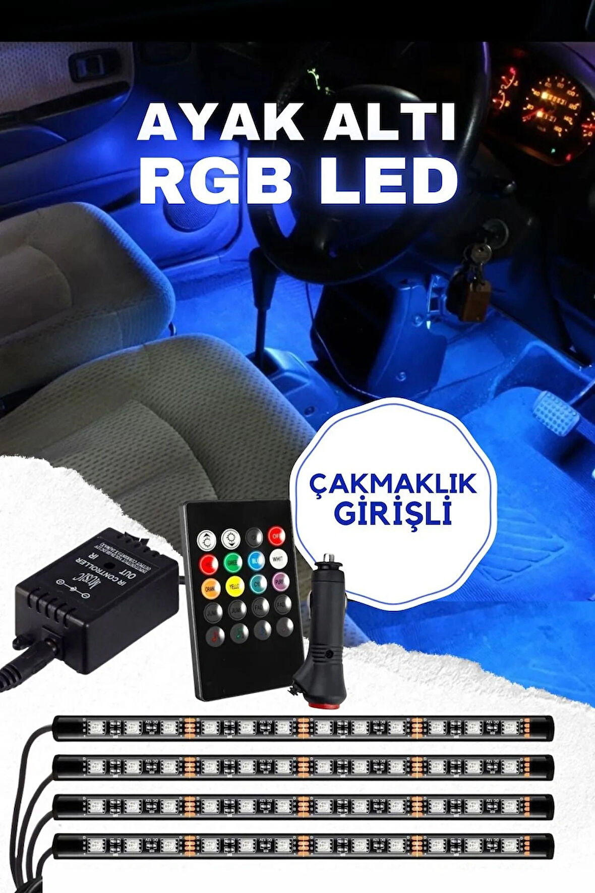 12 Ledli Ayak Altı Led Lamba Sese Duyarlı Led Müziğe Duyarlı Led - ÇAKMAKLIK GİRİŞLİ