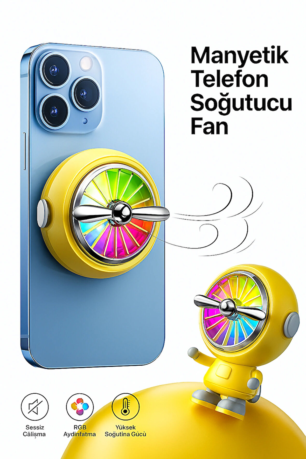 Sevimli Mobil Oyunlar İçin Telefon Soğutma Fanı iOS Android Uyumlu Sessiz ve Güçlü Soğutma