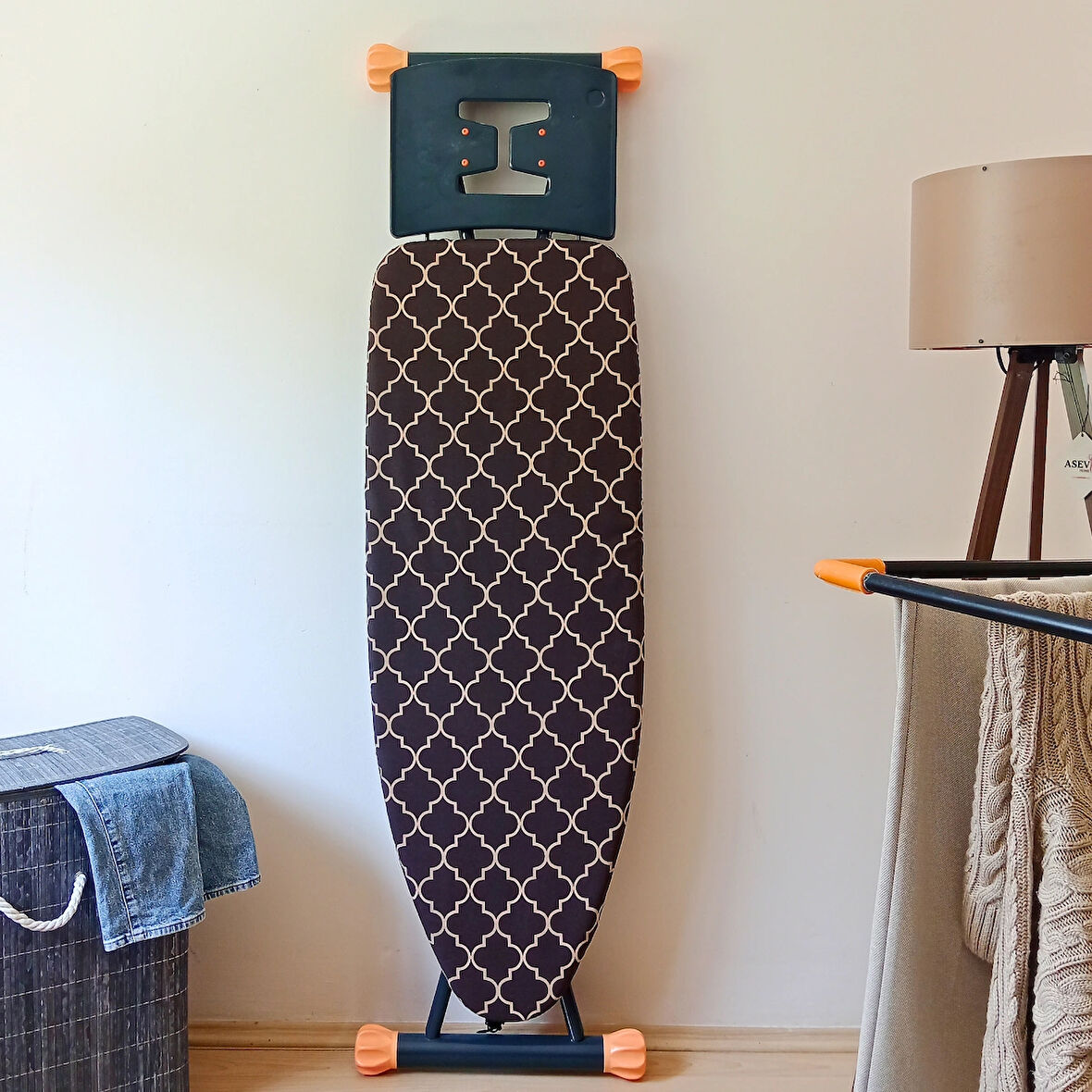 Ütü Masası Kılıfı Büyük Boy İpli Stoperli Keçeli Kılıfı Örtüsü Bezi 55x140cm Damask Brown