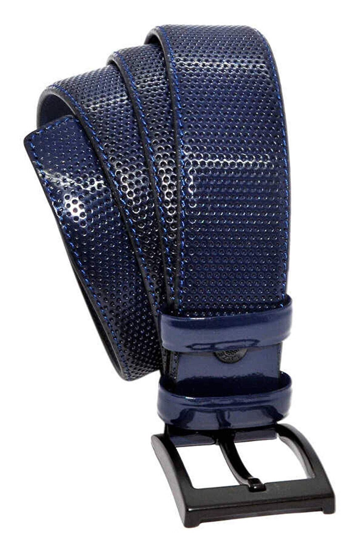 Lacivert Rugan Suni Deri Desenli 4 Cm.lik Klasik Kemer - 7495-68-21m