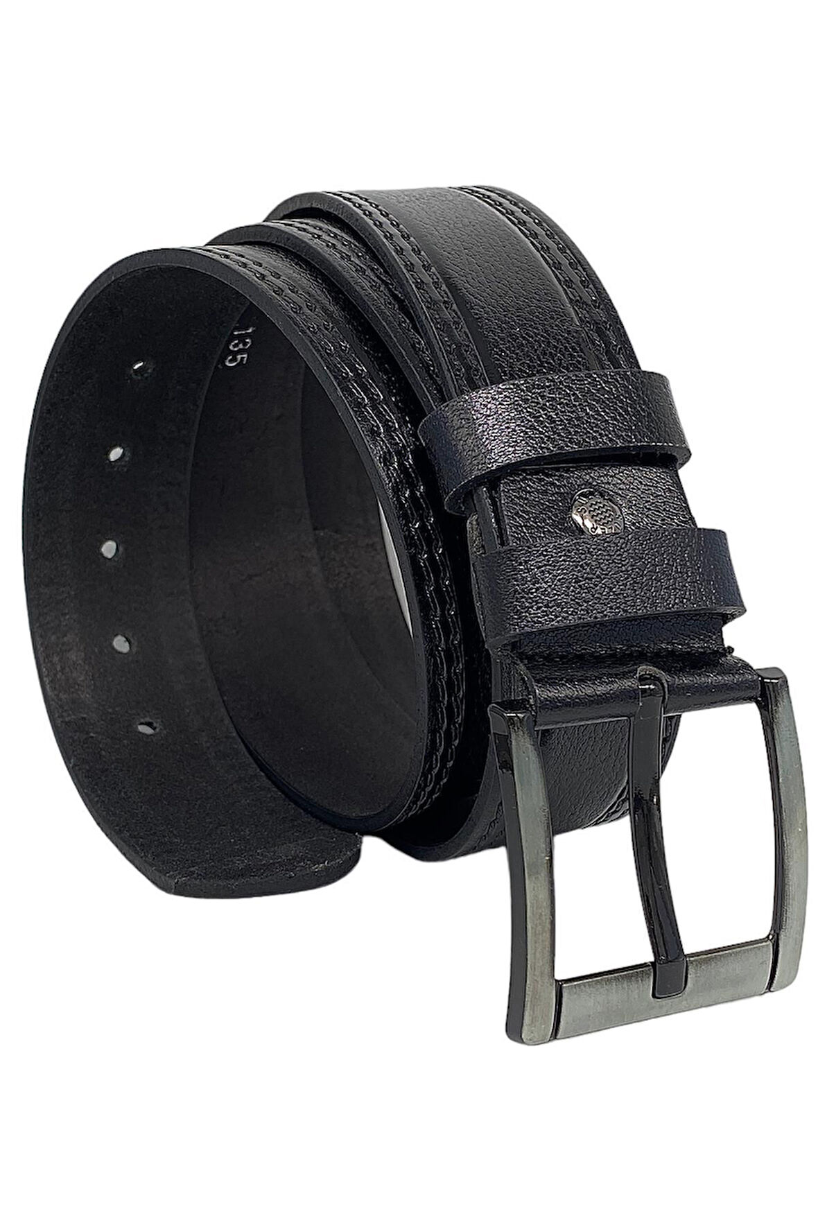 4.5 cm Spor %100 Hakiki Manda Derisi Lüks Kemer Siyah Dikiş Desenli