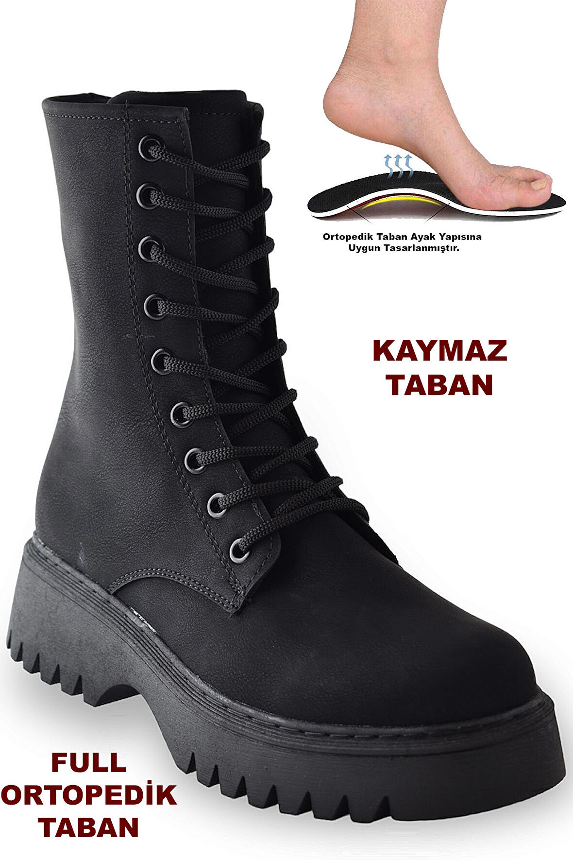753 Günlük Bağcıklı Fermuarlı Kadın Bot Ayakkabı Postal Bayan Bot