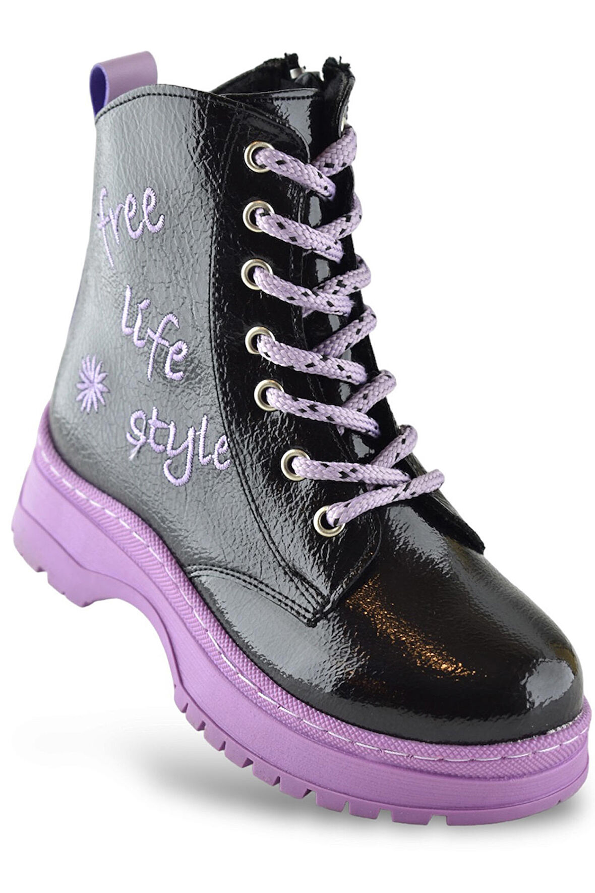 258 Ortopedik Bağcıklı Fermuarlı Kız Siyah Çocuk Bot Ayakkabı Kürklü Kız Çocuk Bot