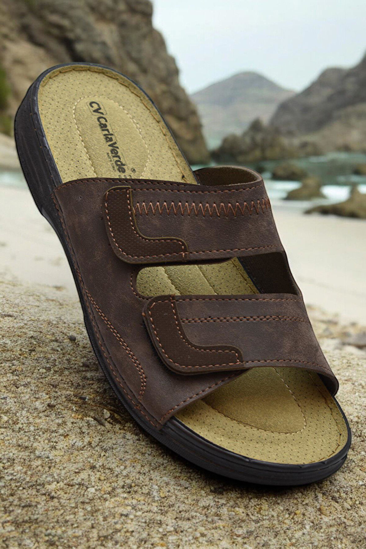 4412 Ortopedik Taban Erkek Terlik Erkek Cırtlı Terlik Sandalet