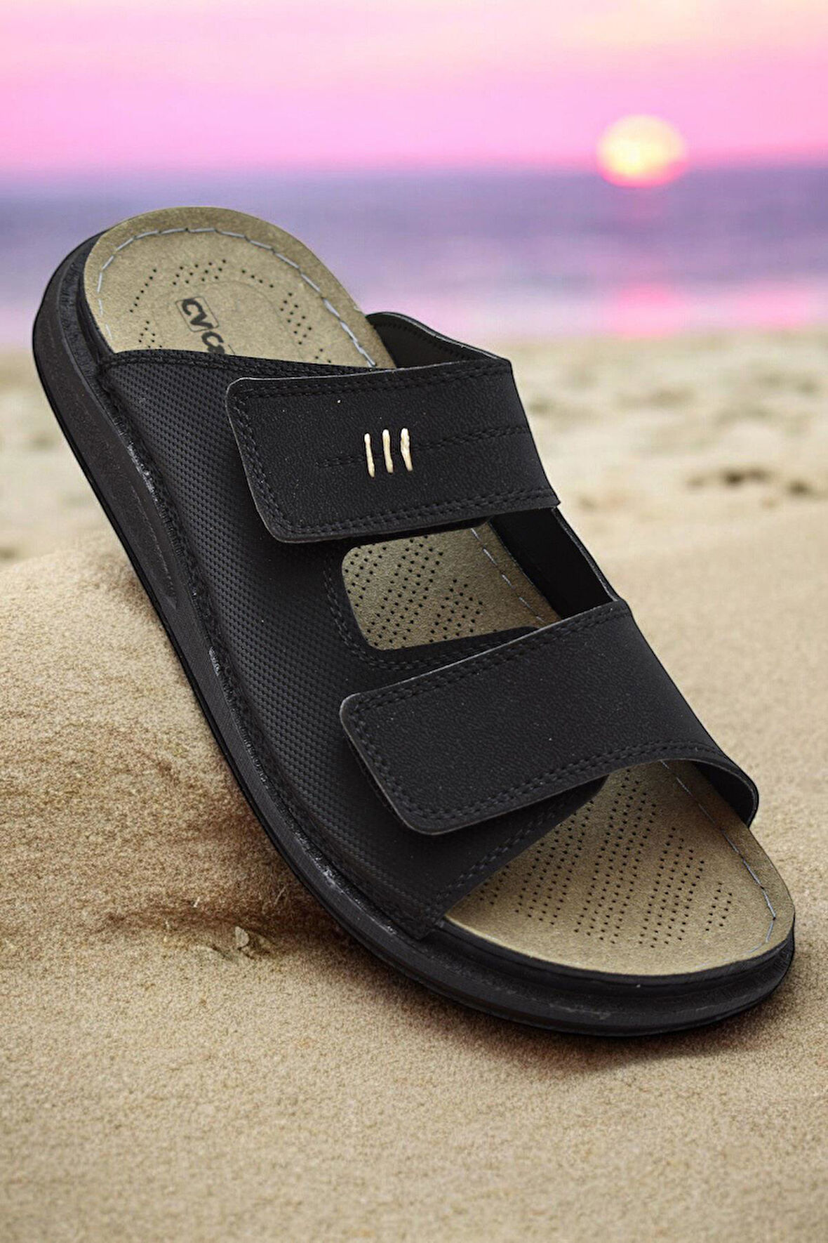 241115  Ortopedik Taban Erkek Terlik Erkek Cırtlı Terlik Sandalet