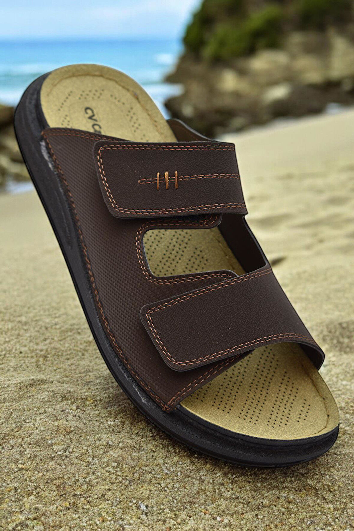 241115  Ortopedik Taban Erkek Terlik Erkek Cırtlı Terlik Sandalet