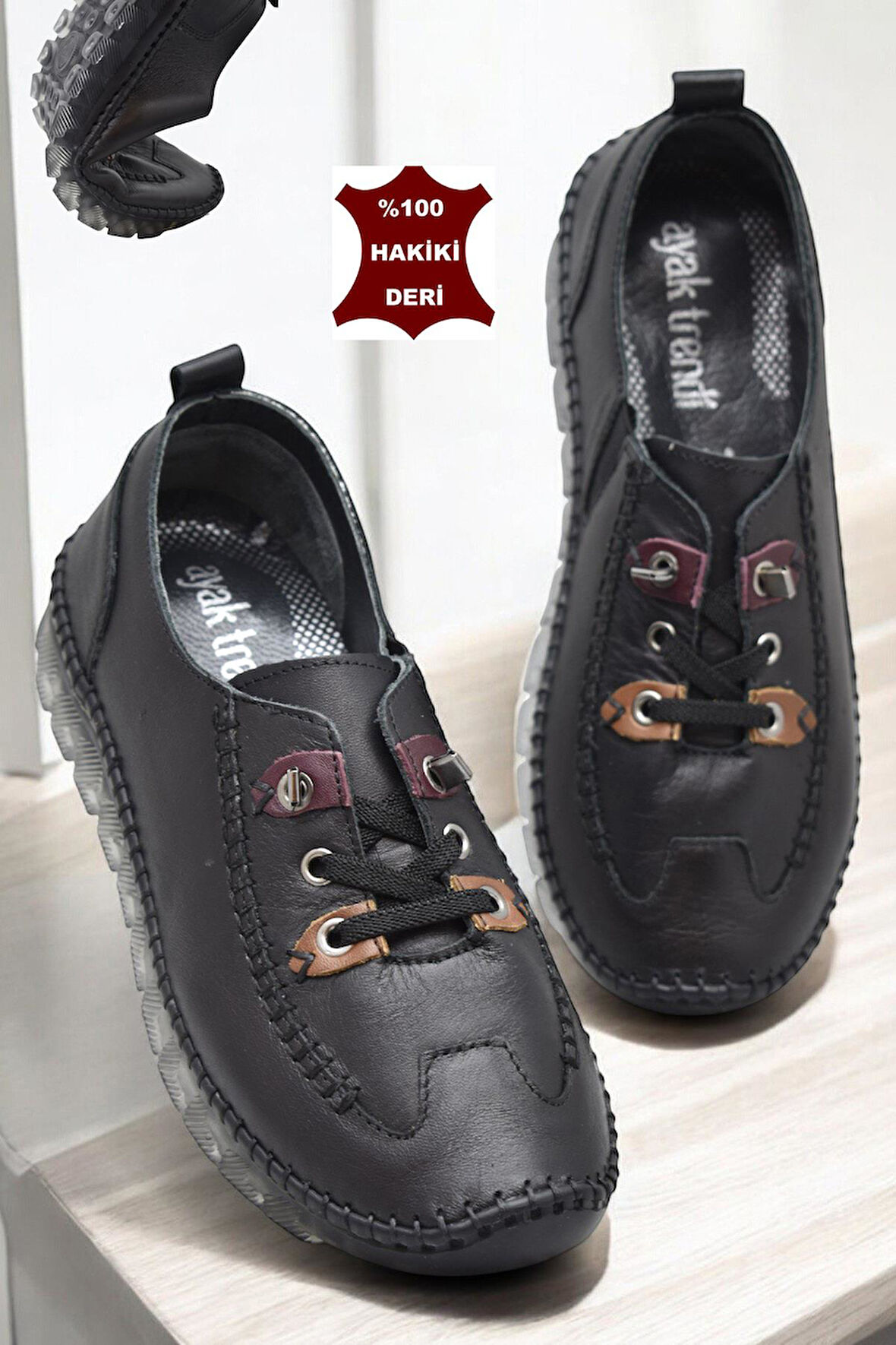 212 Tam Ortopedik Hafif Dolgu Taban Günlük Hakiki Deri Kadın Ayakkabı Anne Ayakkabısı