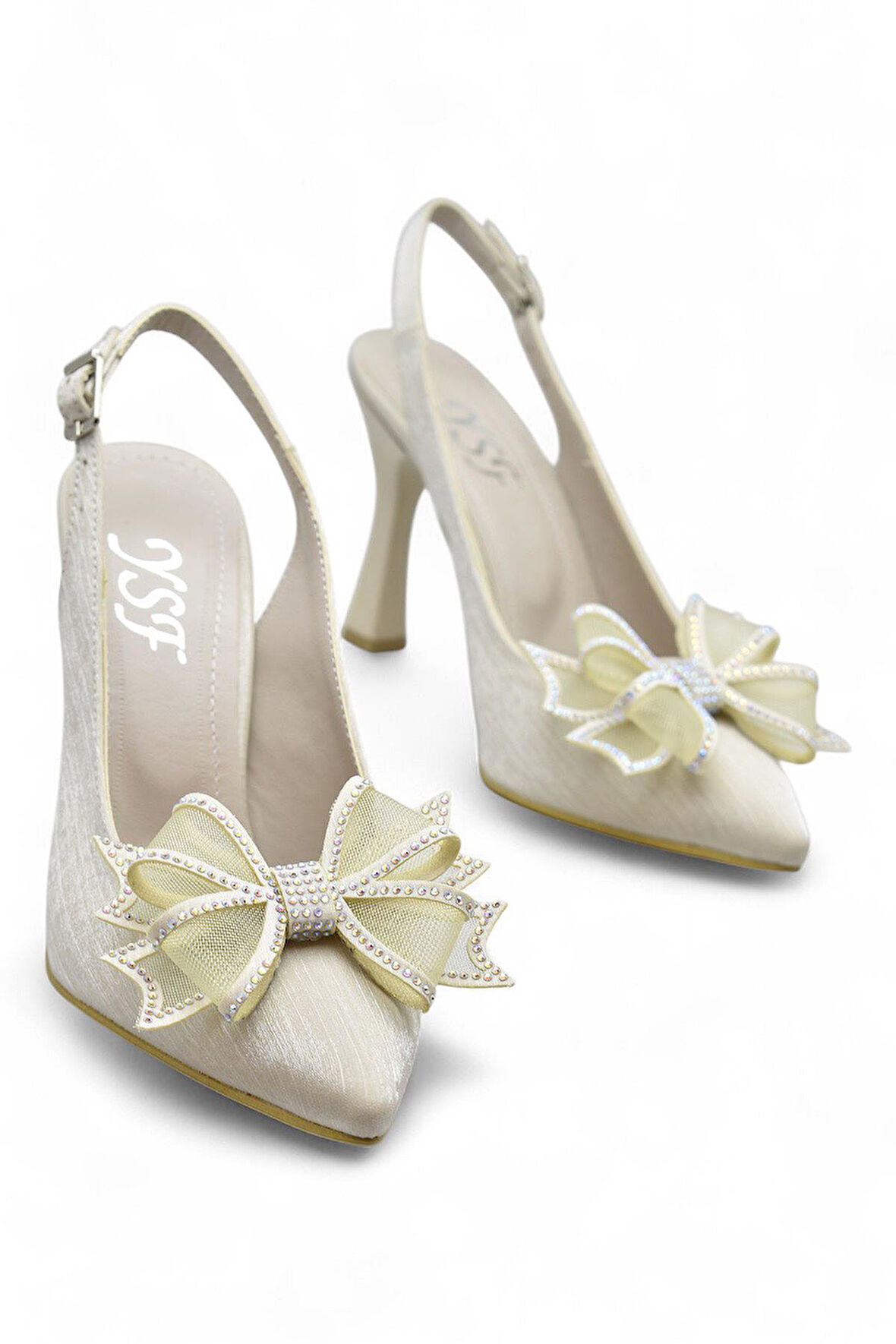 6513 Fiyonklu Taşlı 9cm Kadın Topuklu Ayakkabı Abiye Düğün Nişan Ayakkabısı