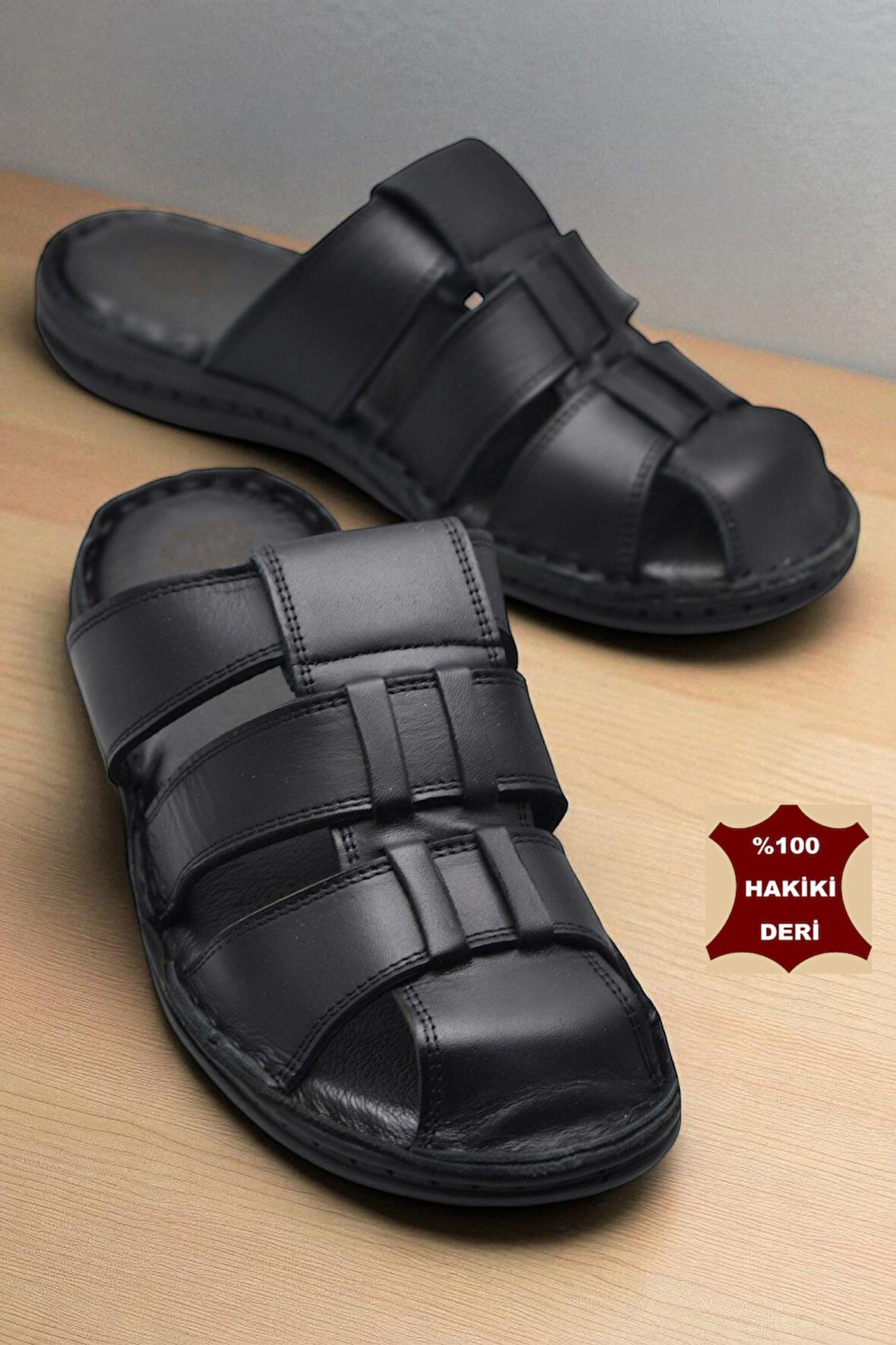 089 Puff Ortopedik Taban Günlük Hakiki Deri Erkek Terlik Erkek Kapalı Terlik