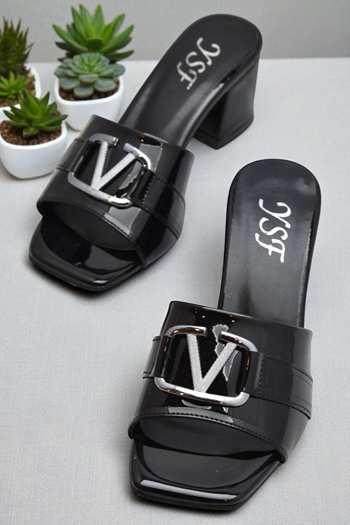 200V Düz Model 5cm Kadın Topuklu Terlik Ayakkabı Düğün Nişan Abiye