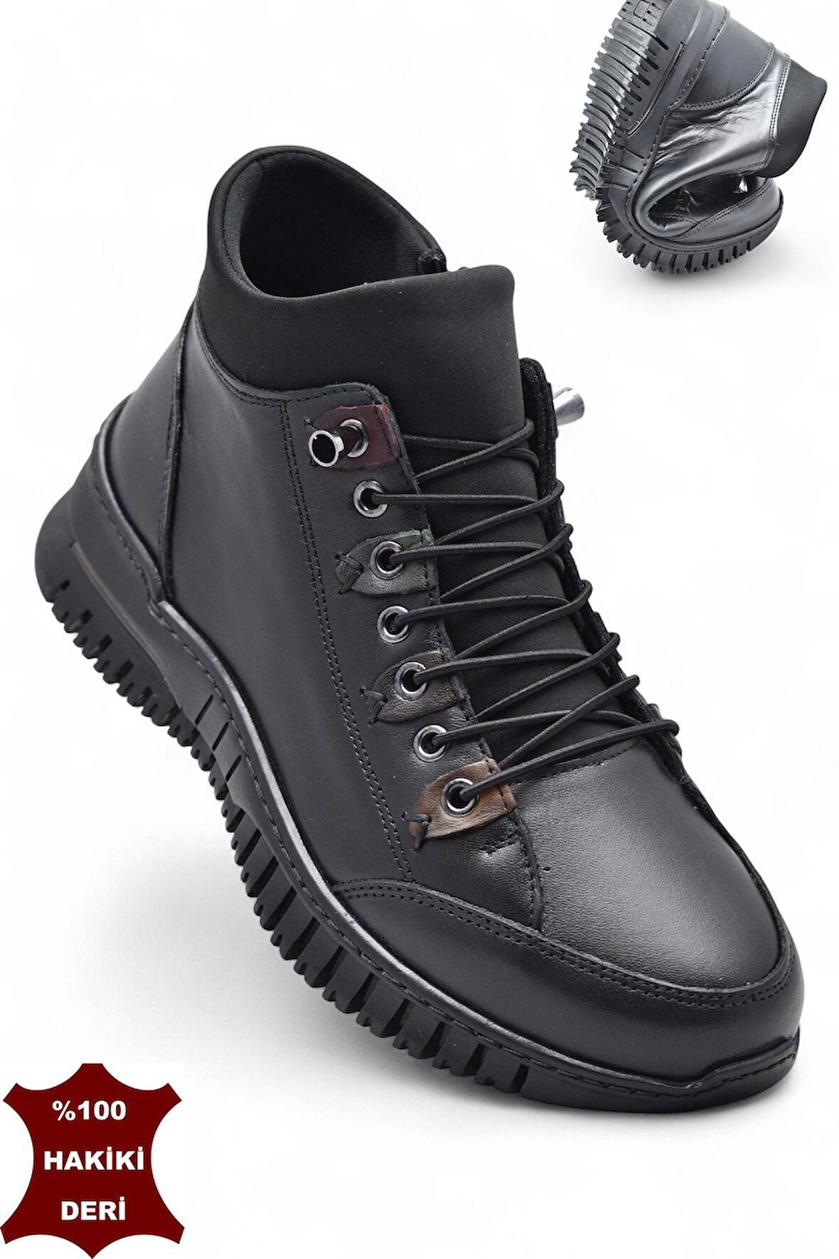 1988 Tam Ortopedik Siyah Hakiki Deri Kadın Bot Lastikli Fermuarlı Kışlık Anne Deri Bot