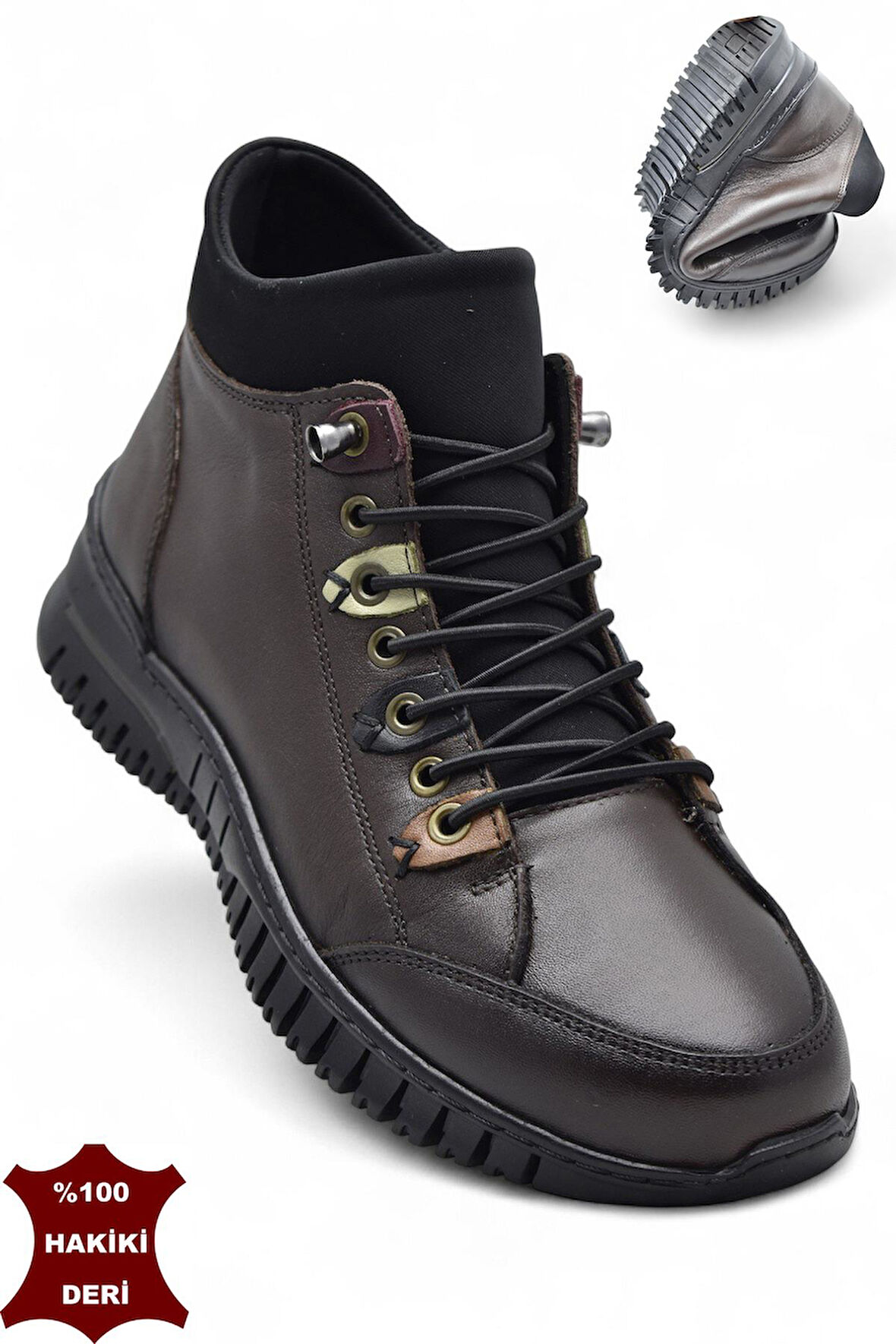 1988 Tam Ortopedik Kahverengi Hakiki Deri Kadın Bot Lastikli Fermuarlı Kışlık Anne Deri Bot