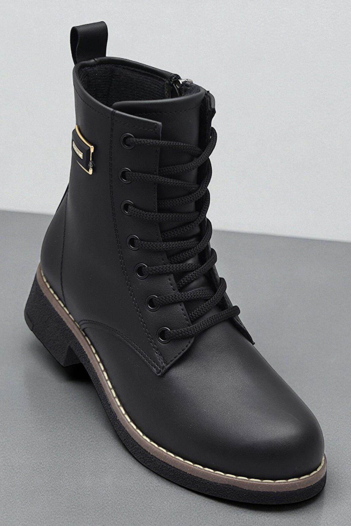 4659 Kadın Bot Ayakkabı Kaymaz Taban Fermuarlı Bağcıklı Günlük Kadın Bot 