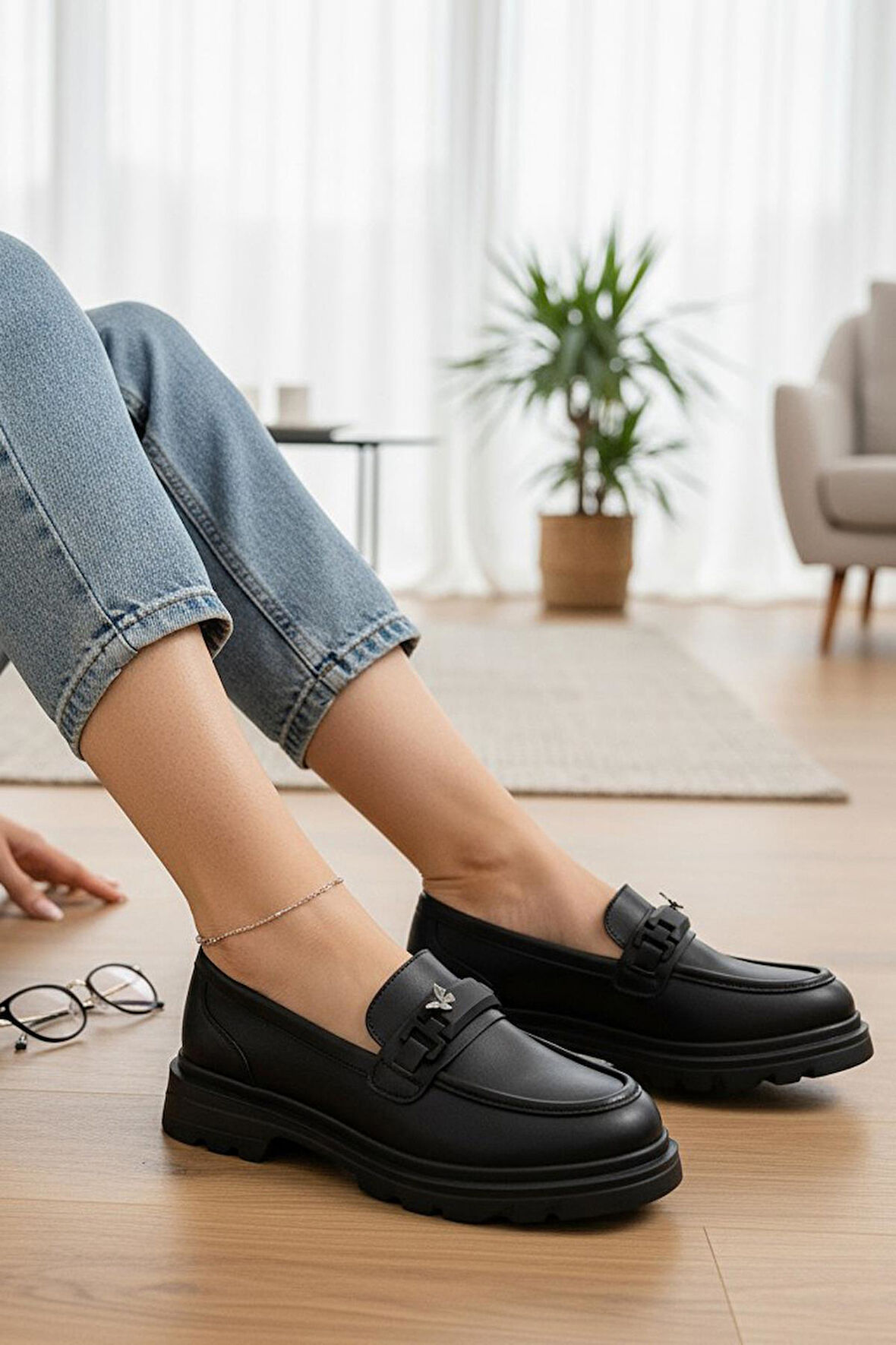 812-L Rahat Taban Günlük Siyah Kadın Laofer Ayakkabı Casual Kadın Ayakkabı Rugan