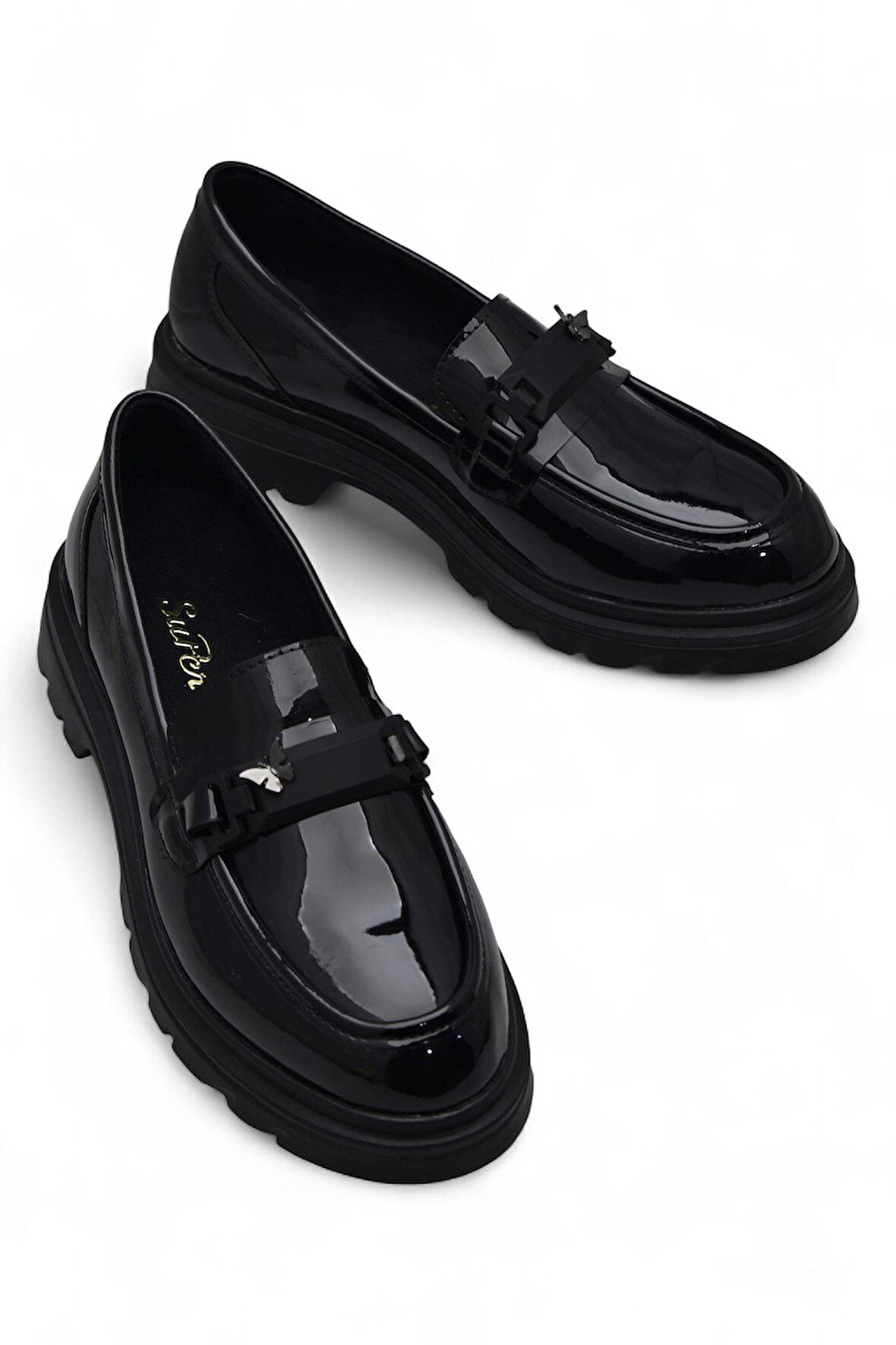 812-L Rahat Taban Günlük Siyah Kadın Laofer Ayakkabı Casual Kadın Ayakkabı Rugan