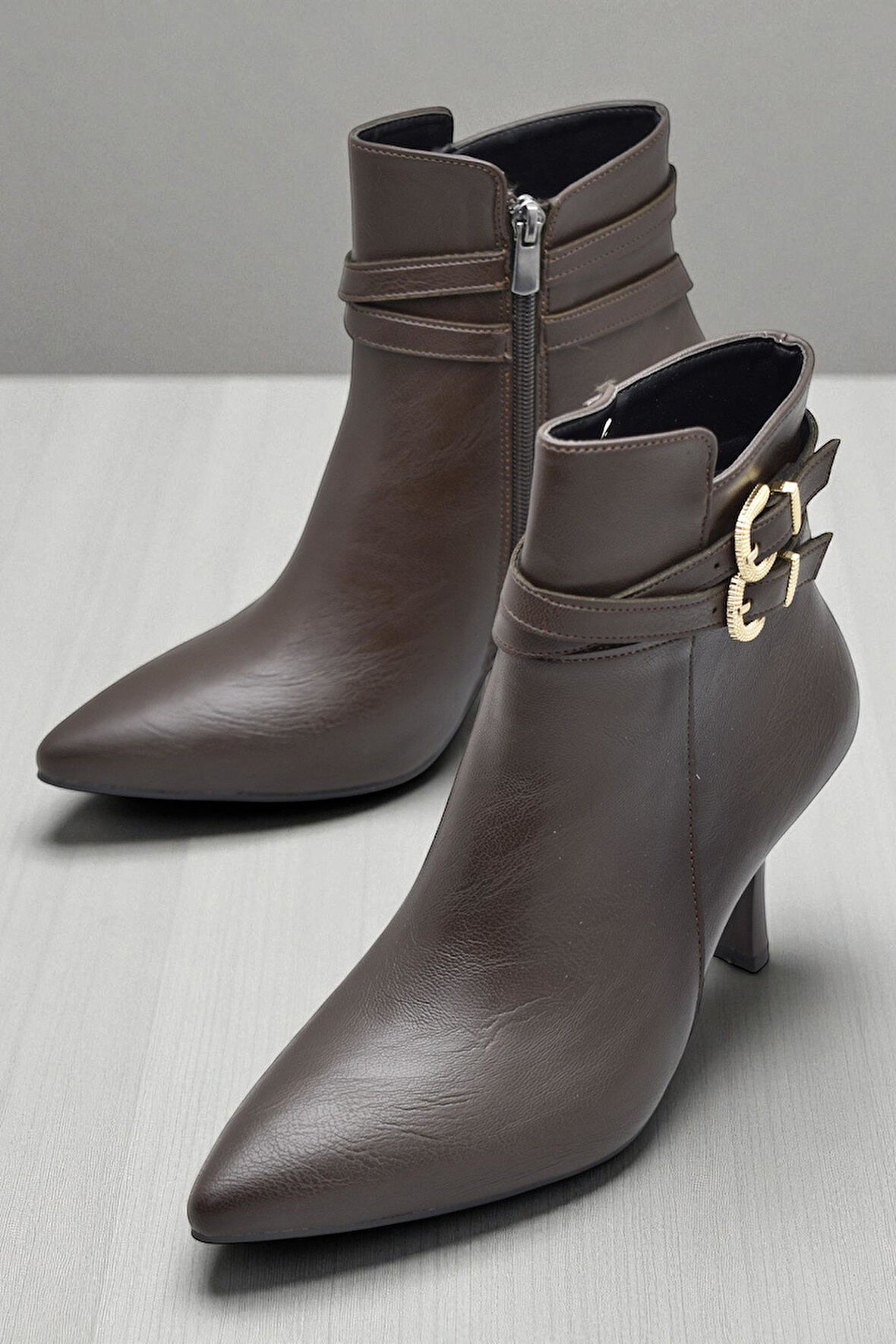 569F Günlük Fermuarlı Kadın Topuklu Bot Ayakkabı İnce Topuk Klasik Topuklu Kadın Bot 