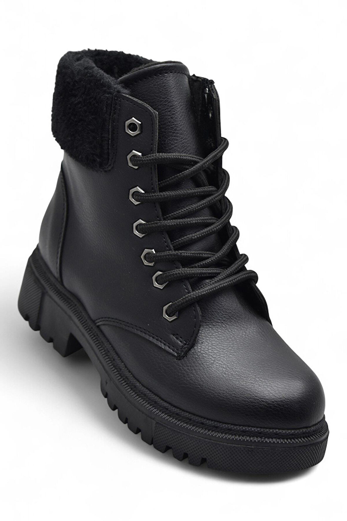 4562 Kadın Bot Ayakkabı Kaymaz Taban Fermuarlı Bağcıklı Günlük Kadın Bot