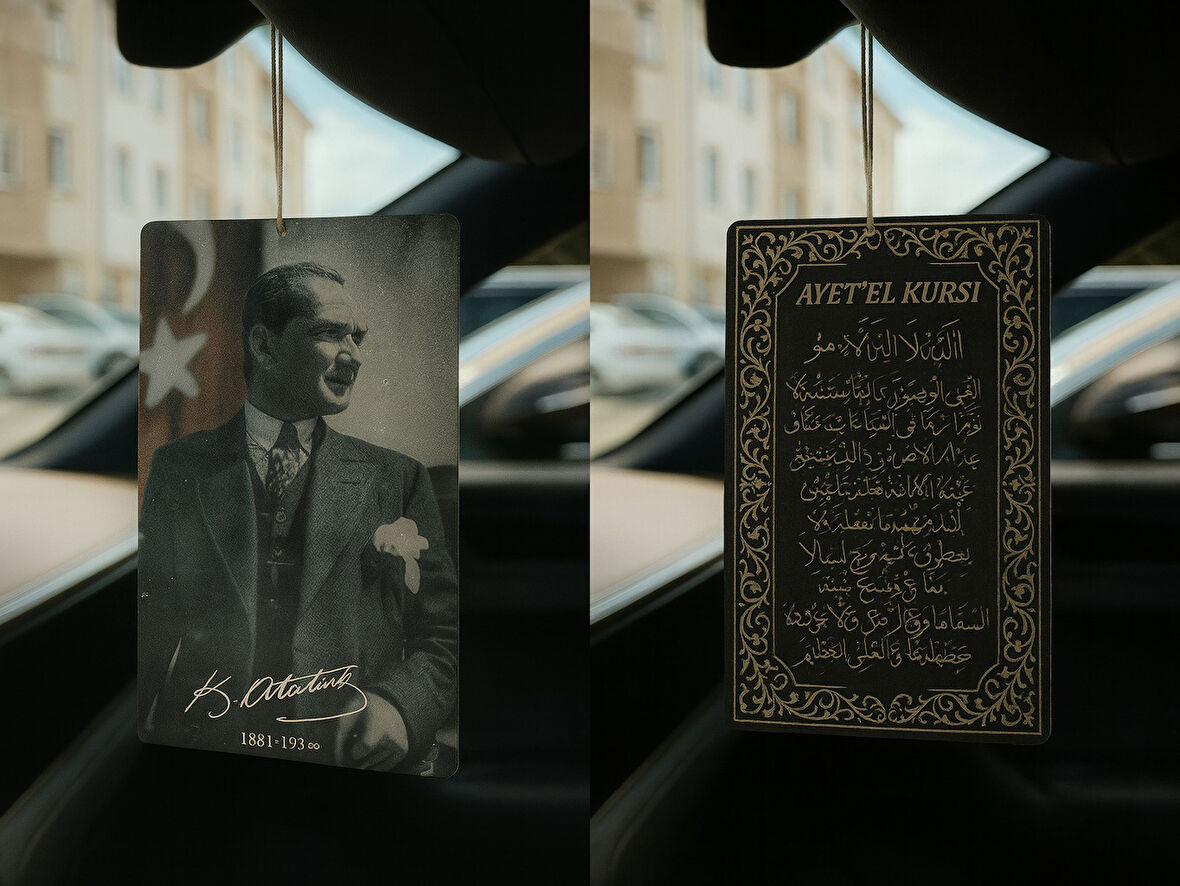 Atatürk ve Ayetel Kürsi - İkili Oto Kokusu - Dekoratif Araç Kokusu ve Aksesuarı