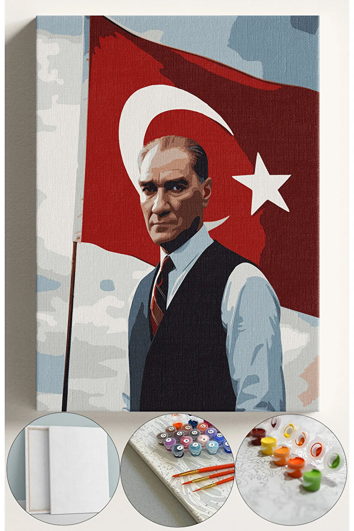 Sayılarla Boyama Seti Numaralı Tuval Fırça Boya 40x50 Cm - ATATÜRK BAYRAK