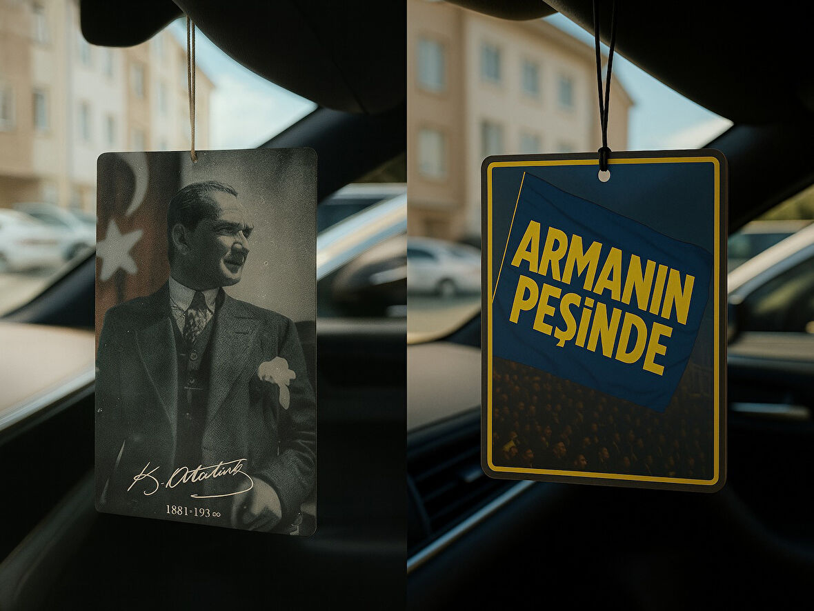 Atatürk ve Sarı Lacivert Armanın Peşinde - İkili Oto Kokusu - Dekoratif Araç Kokusu ve Aksesuarı