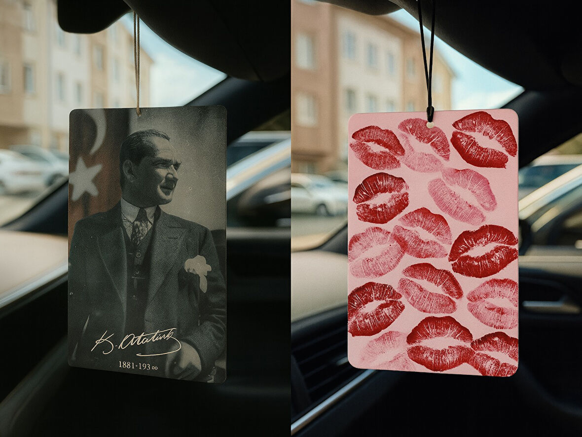 Atatürk ve Öpücük - İkili Oto Kokusu - Dekoratif Araç Kokusu ve Aksesuarı