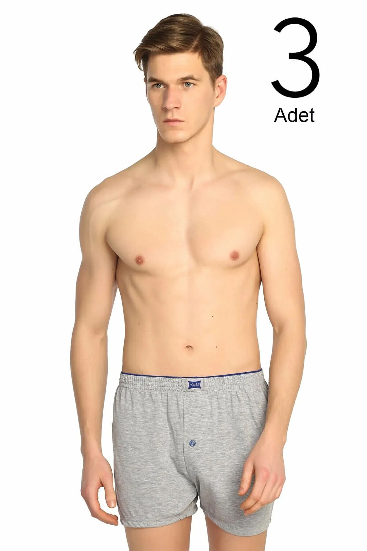 Erkek Karışık Renk 3'lü Paket Penye Düğmeli Boxer