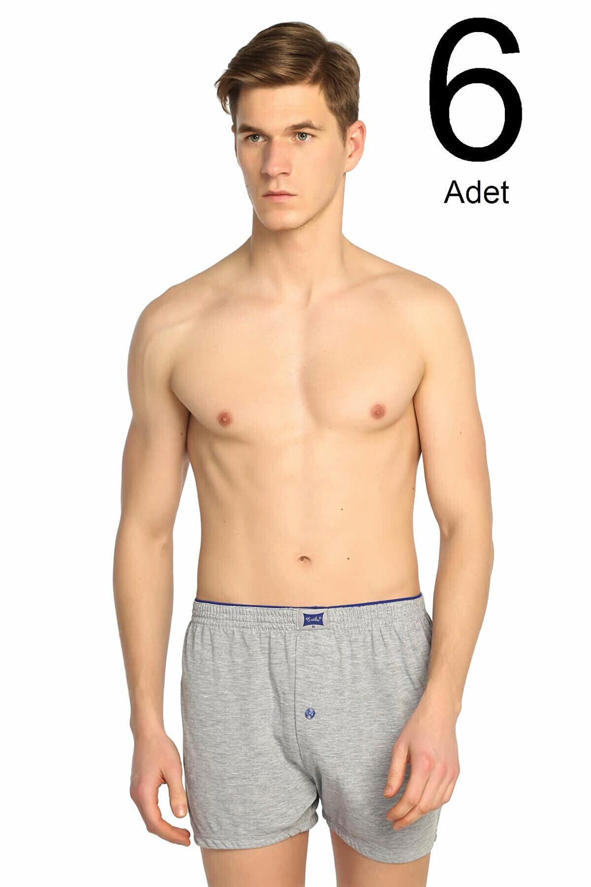 Erkek Gri 6'lı Paket Penye Düğmeli Boxer Elf568t0117ccm6