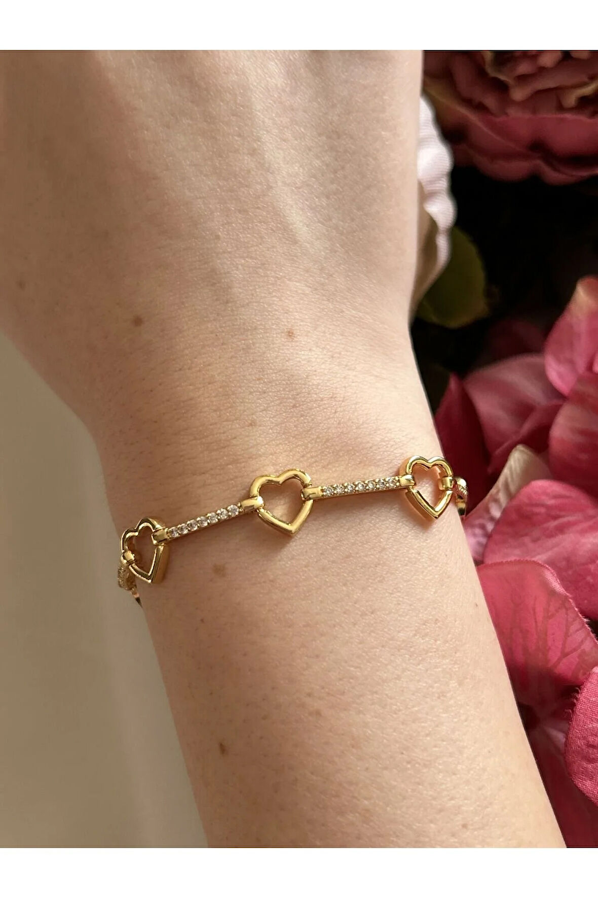 Baget Taş Detaylı Gold Bileklik