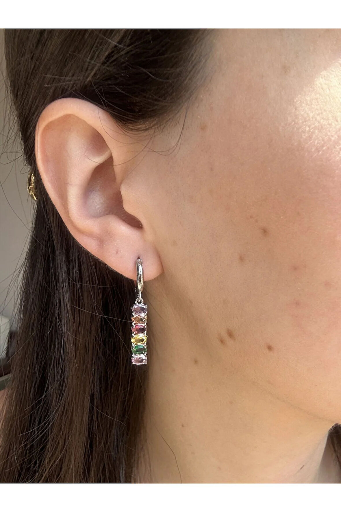 Renkli Zirkon Charm Küpe