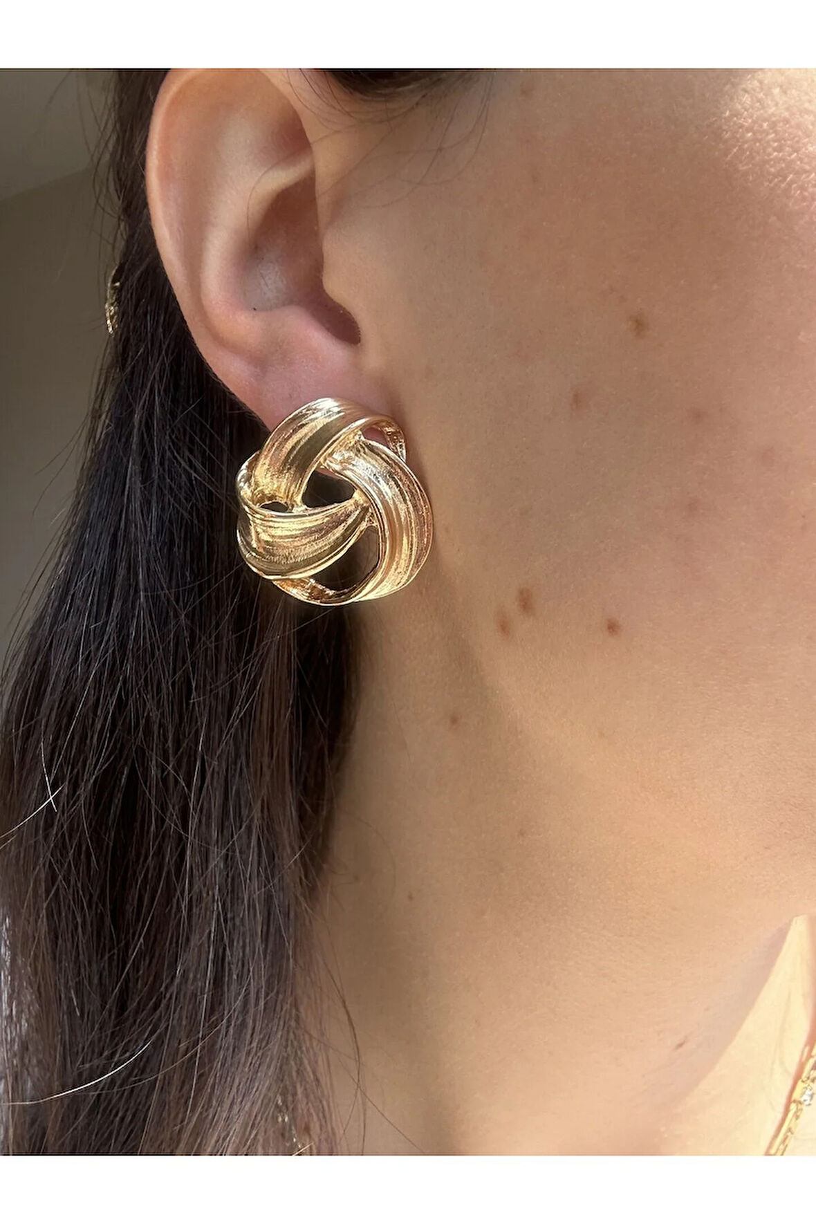 Geometrik Tasarım Gold Küpe