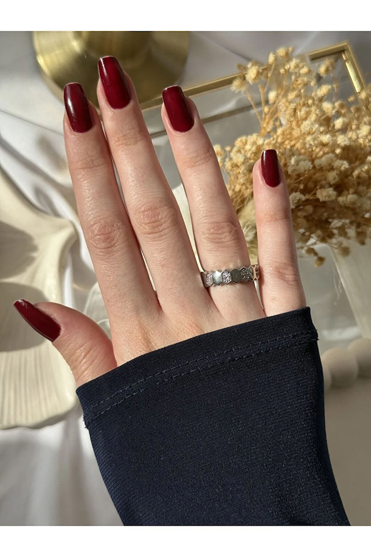 Silver Petek Desen Yüzük