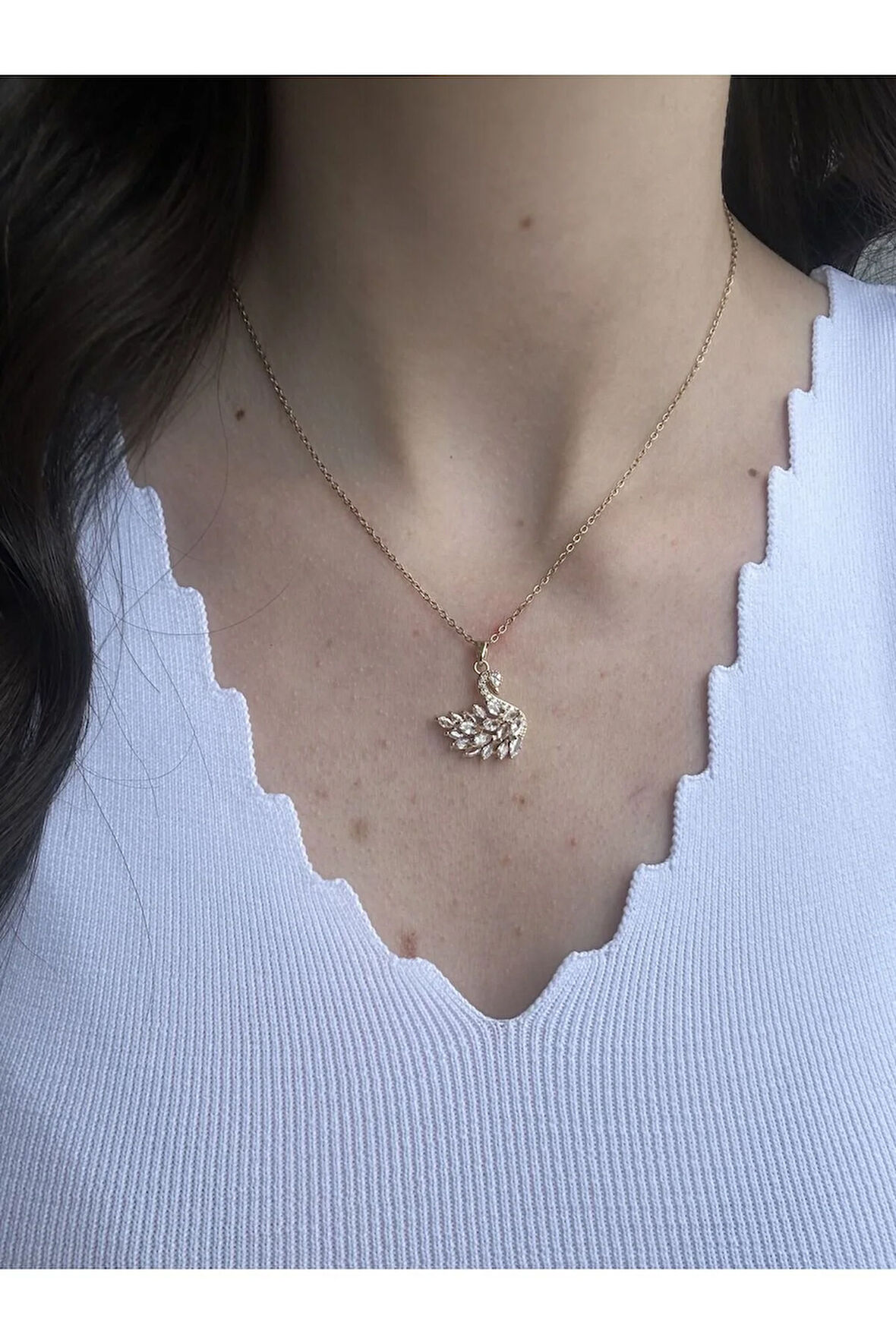 Gold Zirkon Kuğu Kolye