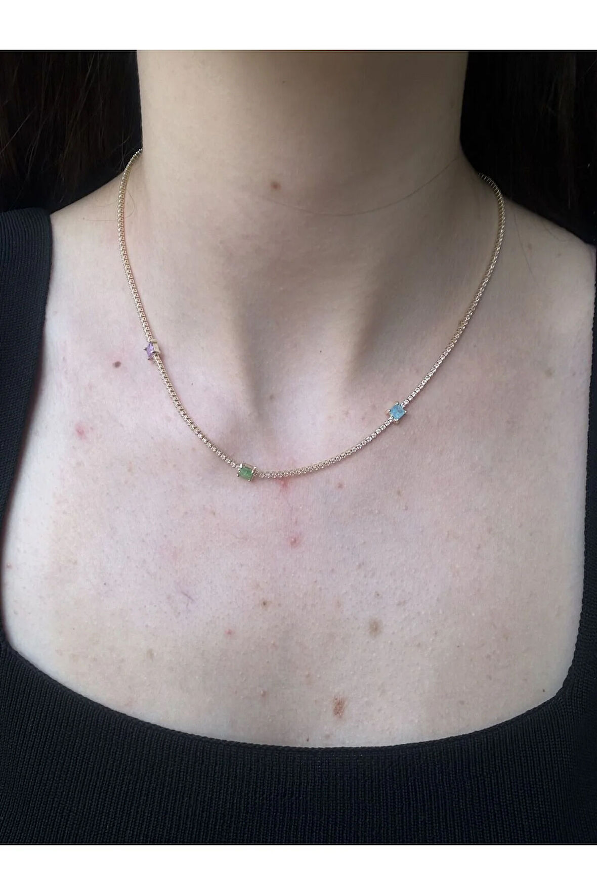 Renkli Baget Detaylı Su Yolu Kolye