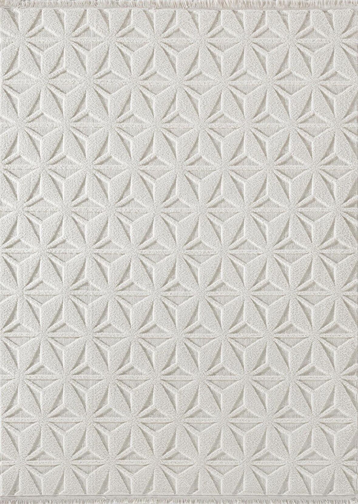 Vegas Bej Beyaz Gri Yumuşak Dokulu Modern Geometrik Desenli Halı