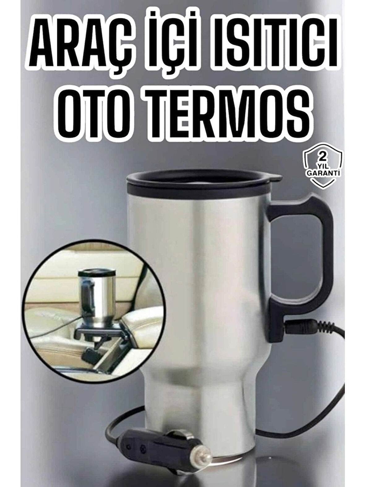☕ Araç Içi Çelik Su Isıtıcı Termos Bardak | Çakmak Girişli, Isıtıcılı, 2 Yıl Garantili