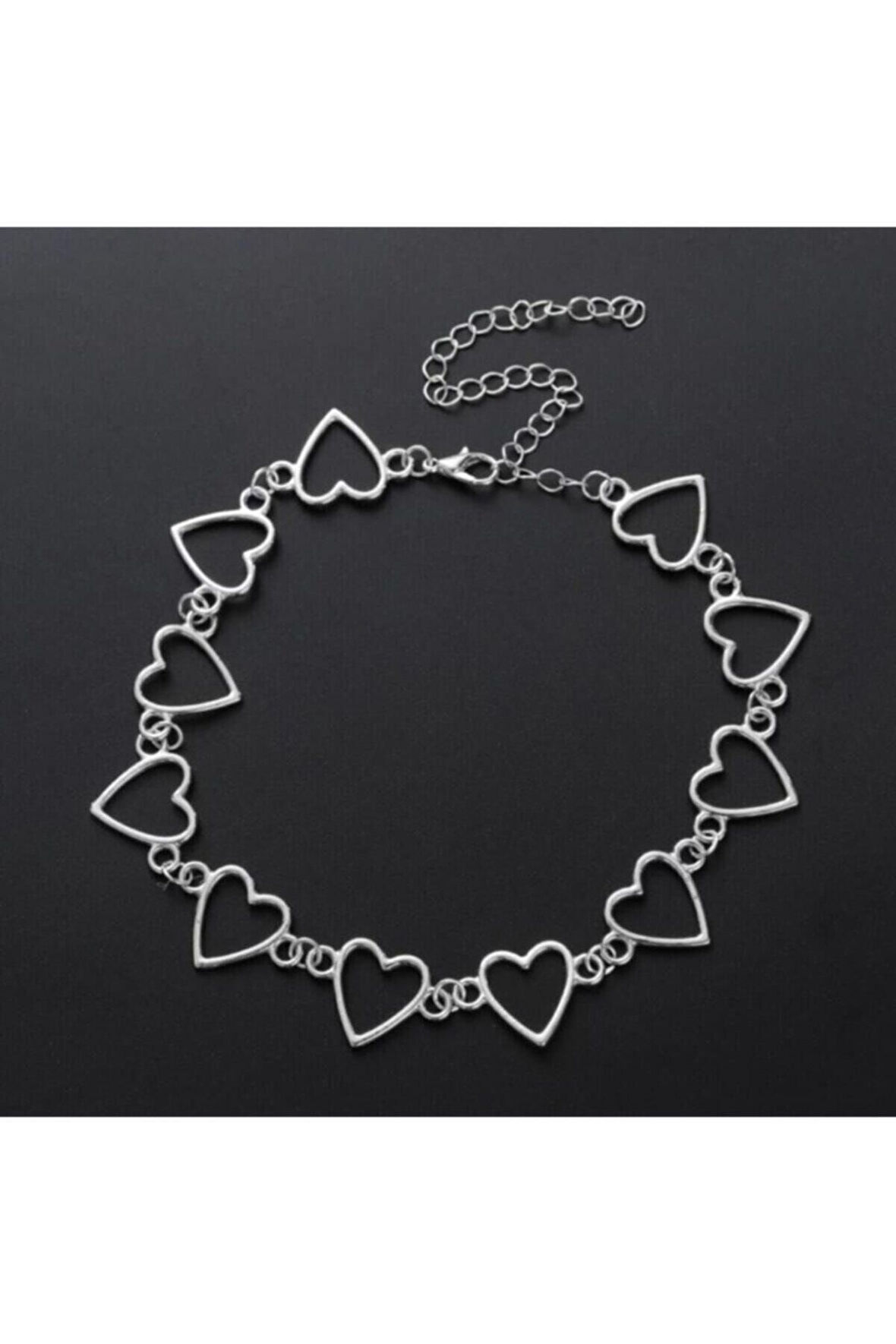 Gri Kalp Metal 35 Cm Zincirli Choker Hediyelik Kadın Kolye Takı